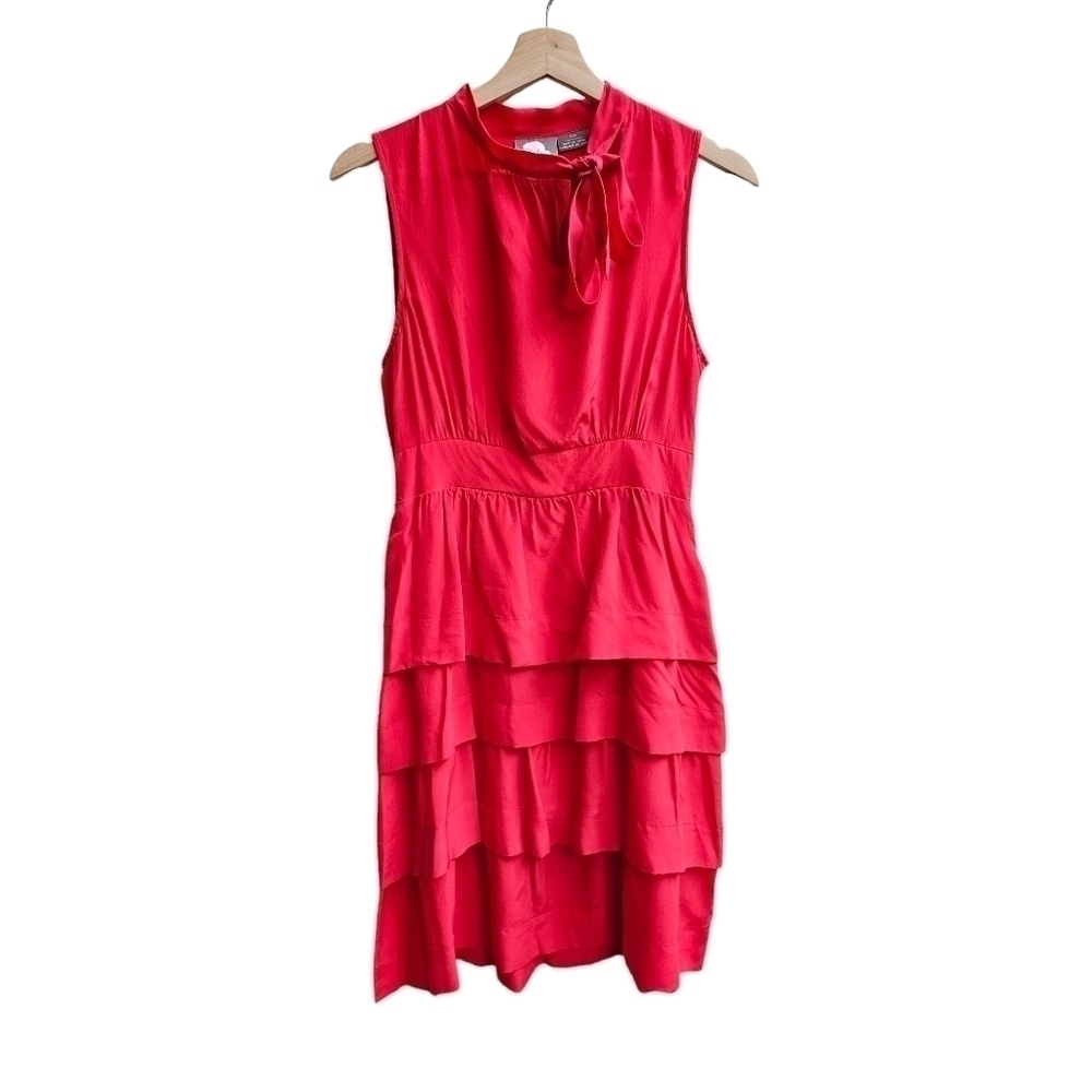 100% Silk Red Girls from Savoy Dress with Tiered Layered Skirt, Size Small